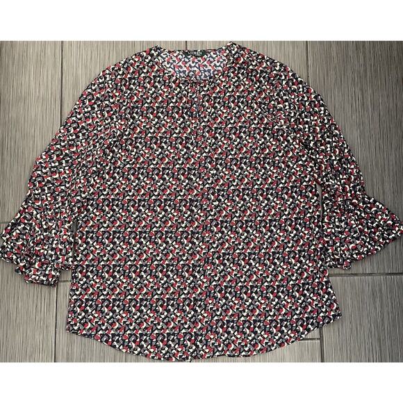 Lauren Ralph Lauren Blouse Flutter Sleeve Peasant Style Size XL Keyhole - Picture 1 of 6